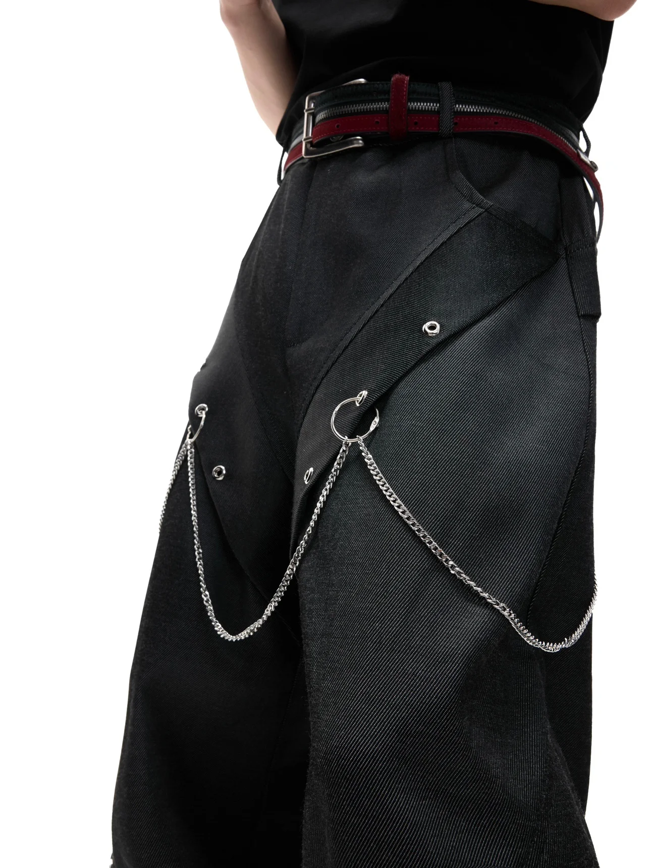 Korean Version of Fashion Trend Rivet Chain Wide-leg Pants Handsome Boy Teen Irregular Design Loose Casual Trousers