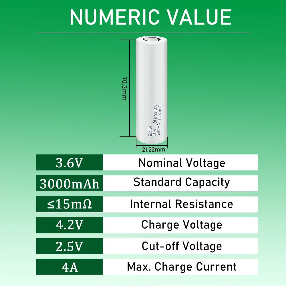 SelianEnergy Authentic 30T, 3.7V Flat Top Batteries 3000mAh 21700 Battery Rechargeable 30T For Toys Radios Surveillance Devices