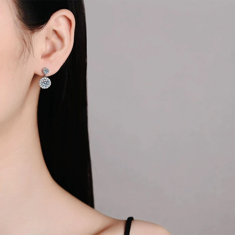Tezzc 1ct Moissanite Earrings for Women S925 Sterling Sliver with Yellow Gold Color Diamond Drop Earring Bride Jewelry Gifts