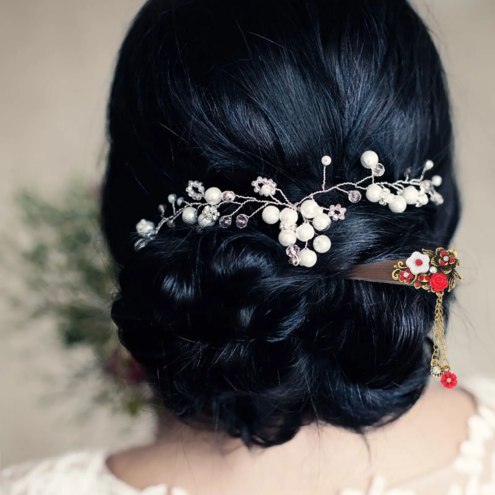 

Classic Hairpin Ornament Sticks Wooden Tassel Elegant Design Smooth Round Tips Hairstyling Wedding Party