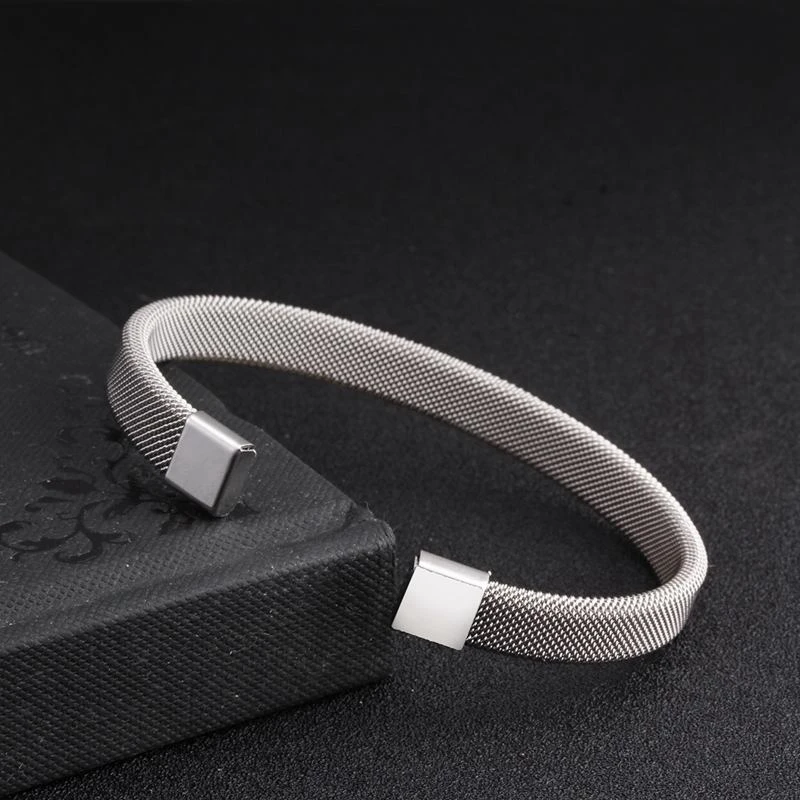 New Fashion Mesh Stainless Steel Open Cuff Bangles For Man Women Jewelry Trendy Gold Plated Sporty Bracelets Pulsera