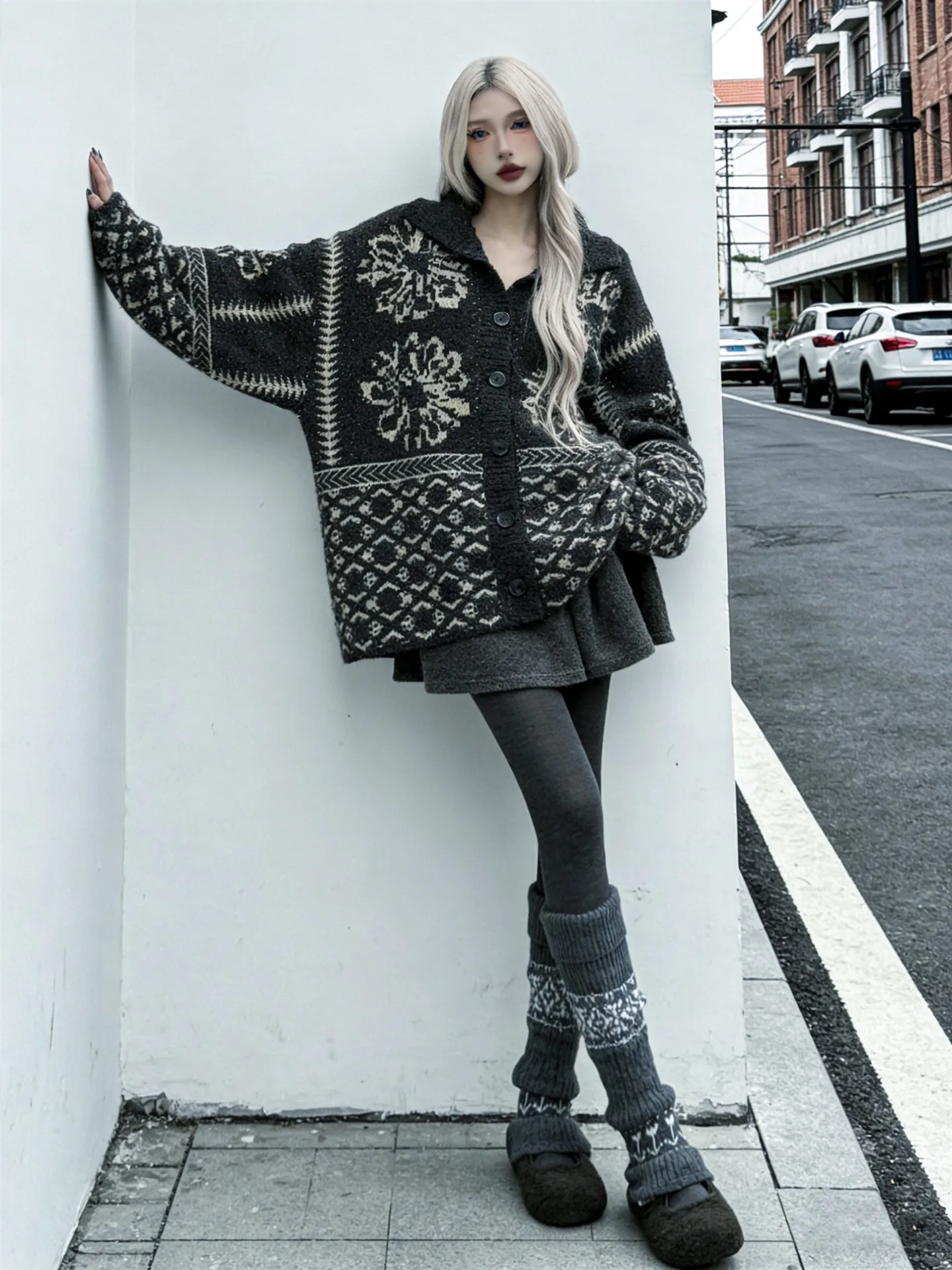 

Вязаный кардиган Thiened в стиле фейр-айл для женщин, весна 2026, свободный, удобный, средней длины, открытый, теплый, с цветочным узором