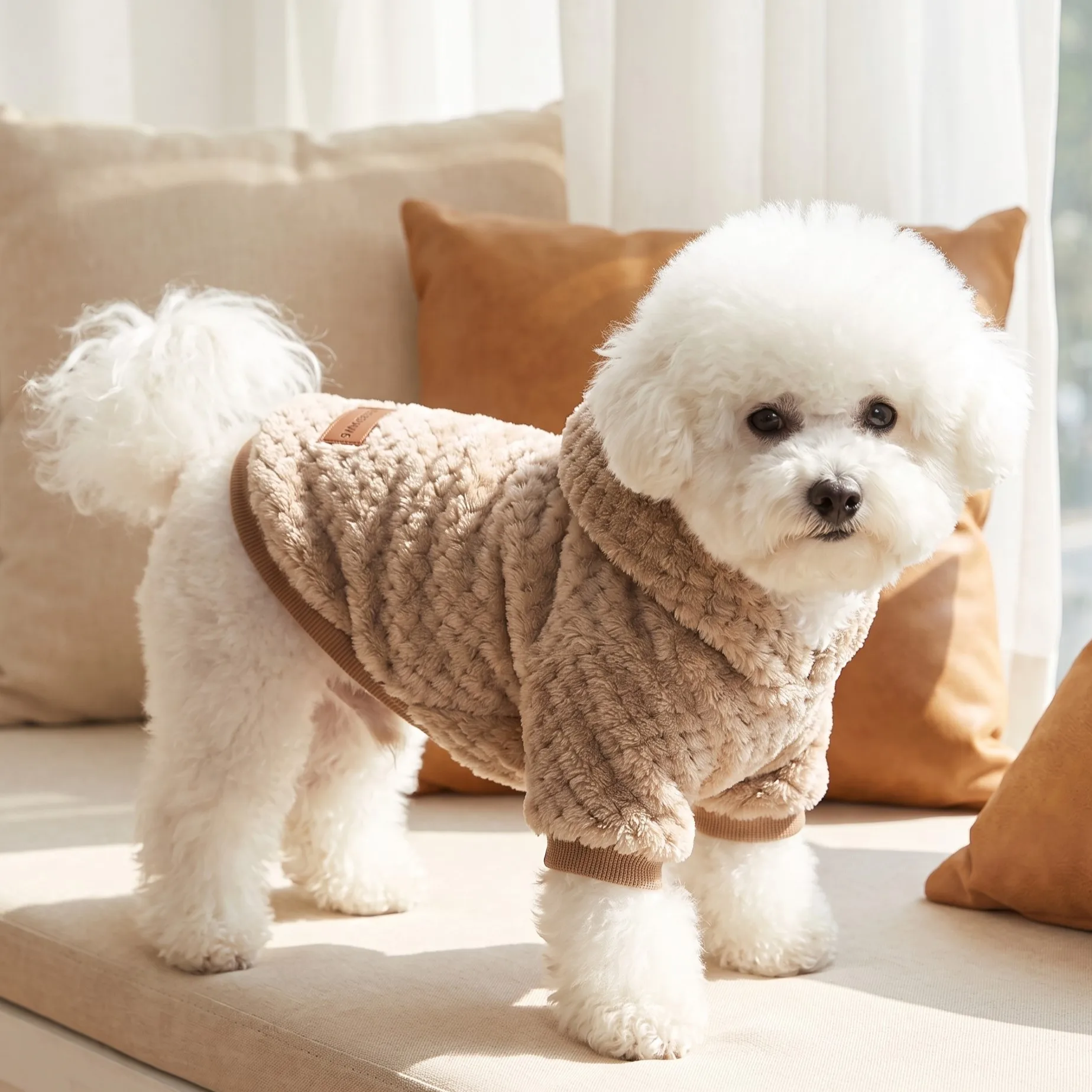 Weicher Polarfleece-Haustiermantel mit Kapuze, warmes Karodesign, ideal für kleine und mittelgroße Hunde, Katzen, Welpen, für den täglichen Gebrauch im Herbst und Winter. – Detail 17