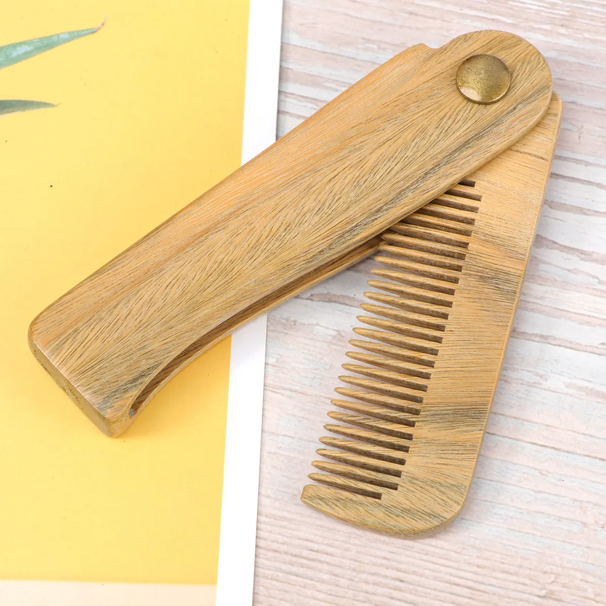 Foldable Green Sandalwood Comb Portable Anti-Static Wooden Hair Comb Massage Scalp Relaxation Smooth Hair Grooming for Women