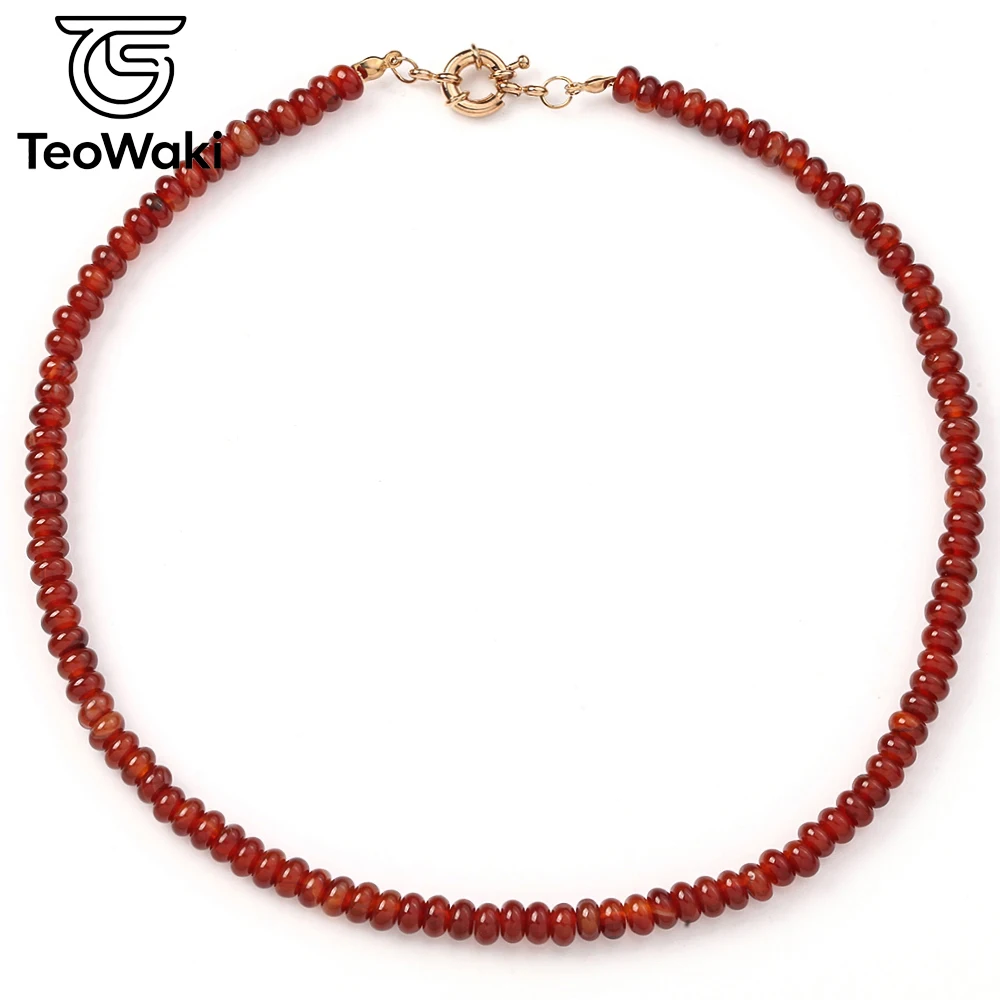 TeoWaki Natural Red Agate Abacus Bead Choker 40cm Copper Clasp Ideal Present for Father's Day Anniversary Symbol of Clarity