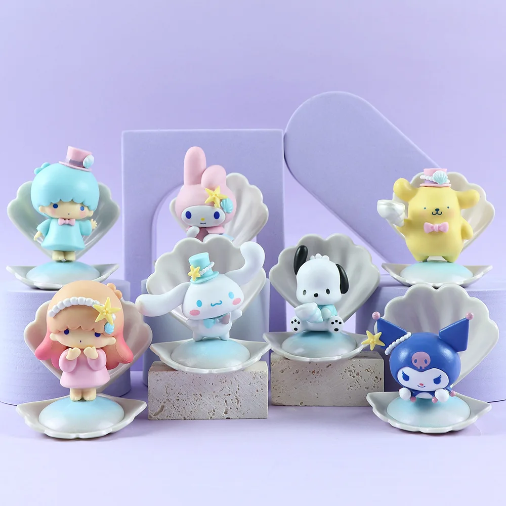 Sanrio My Melody Summer Ocean Beach Shells Kuromi Cinnamoroll Little Twin Star Cartoon Doll Anime Figure Collection Toys Gifts