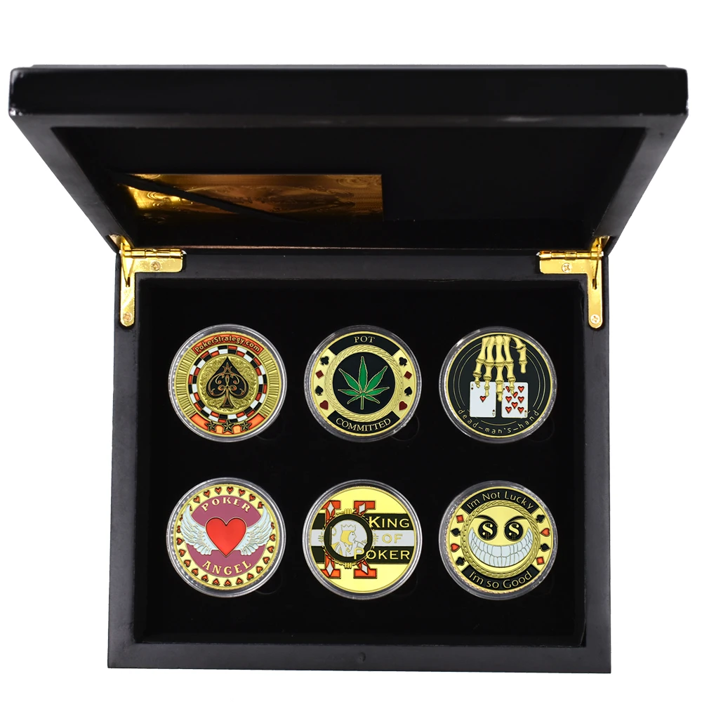 

Poker Card Guard Protector Las Vegas Metal Souvenir Chip Casino Gold Coin Game Hold'em Accessories Lucky Medal 6PCS