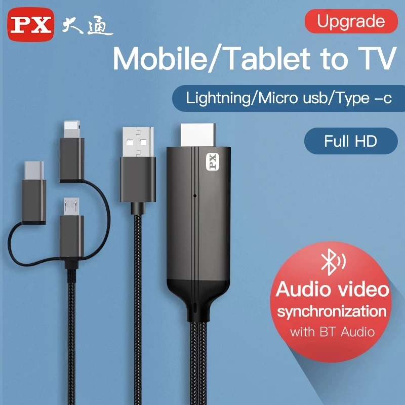 

PX New 1080P Full HD 3-in-1 Hdmi-compatible Cable Lightning Type-C to MHL Cable Micro USB Adapter Phone to TV Projector