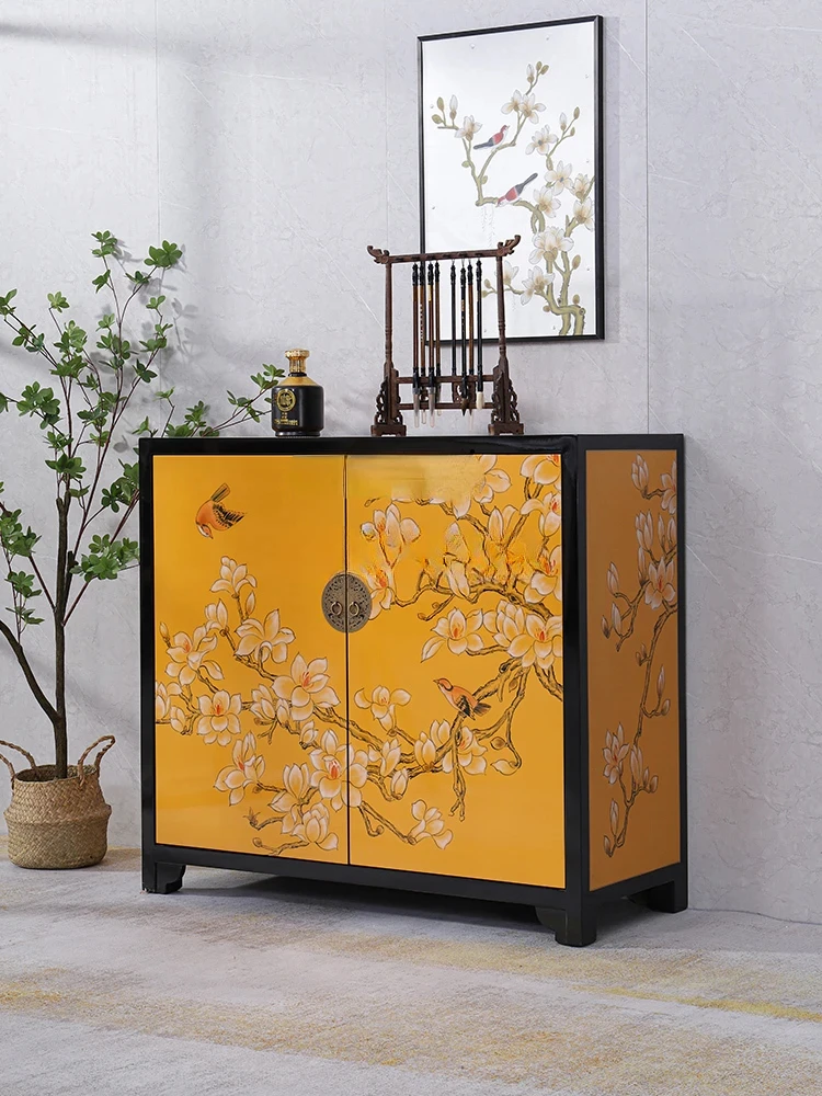 Entrance Cabinet Shoe Cabinet Integrated Living Room Hallway Painted Restaurant Solid Wood New Chinese Style Curio Cabinet