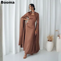 Booma Brown Elegant Simple Mermaid Evening Dresses Long Sleeves Cape Formal Occasion Dresses for Women Party Prom Gowns Dubai