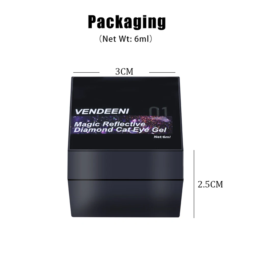 Vendeeni 9 Colors Laser Glitter Broken Diamond Cat Eye Gel Nail Polish TPO FREE Shiny Galaxy Magnetic UV Soak Off Gel Varnish