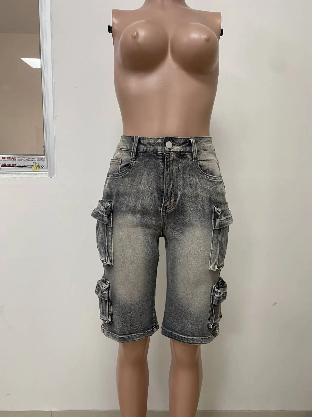 Pantaloni da donna in denim Mezza lunghezza Jeans da mamma Pantaloni a gamba larga Pantaloni dritti a vita alta Y2k Streetwear Tasca Splice Casual Allentato