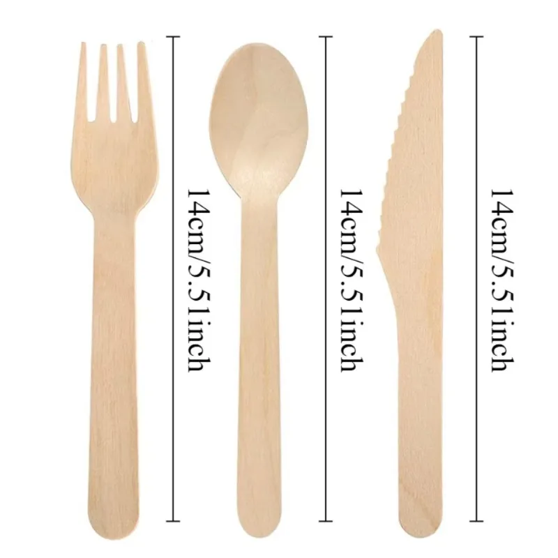 50/100/150PCS Disposable Wooden Cutlery Set Fork Spoon Knife Wooden Cutlery Party Catering Takeaway Picnic Camping BBQ Supplies