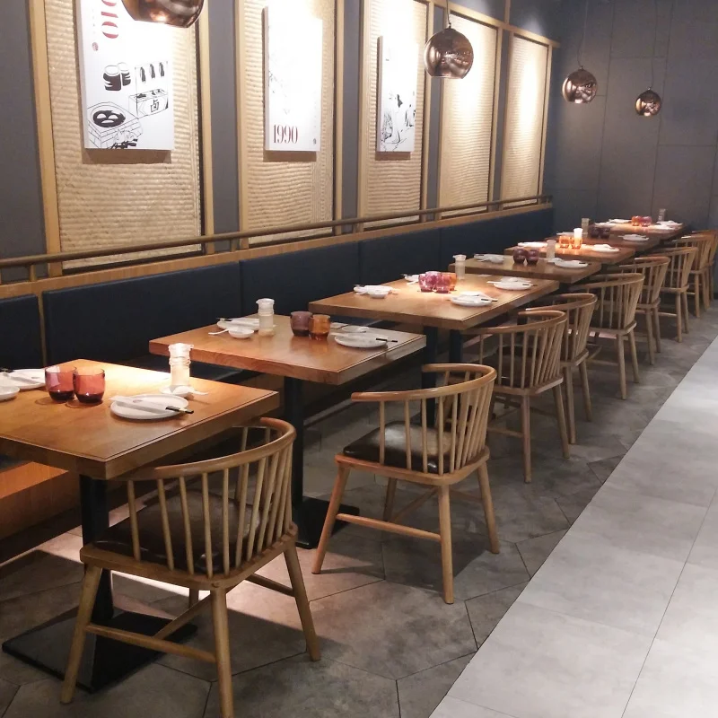 

Solid Wood Chain Tables Chairs, And Snack , Japanese Cuisine Noodle Shop Restaurant Booth Dining Table