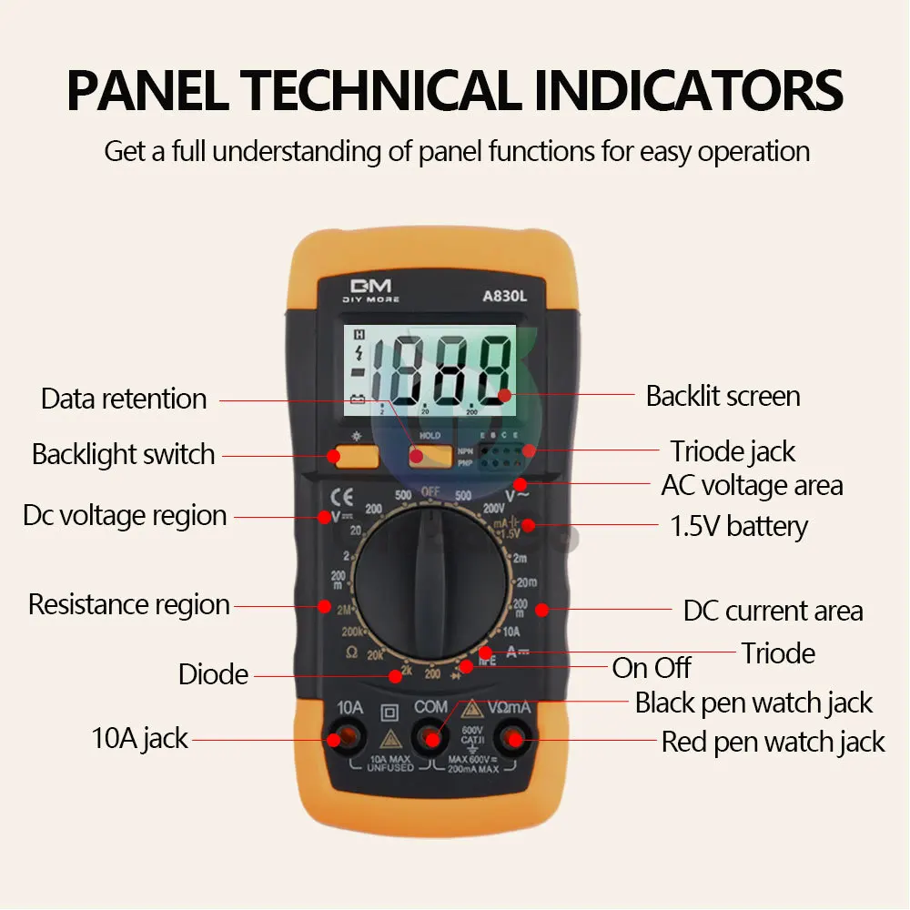 A830L LCD Cyfrowy multimetr AC DC Napięcie Diody Fregency Multitester Tester Prądu Świecący Wyświetlacz z Funkcją Brzęczka