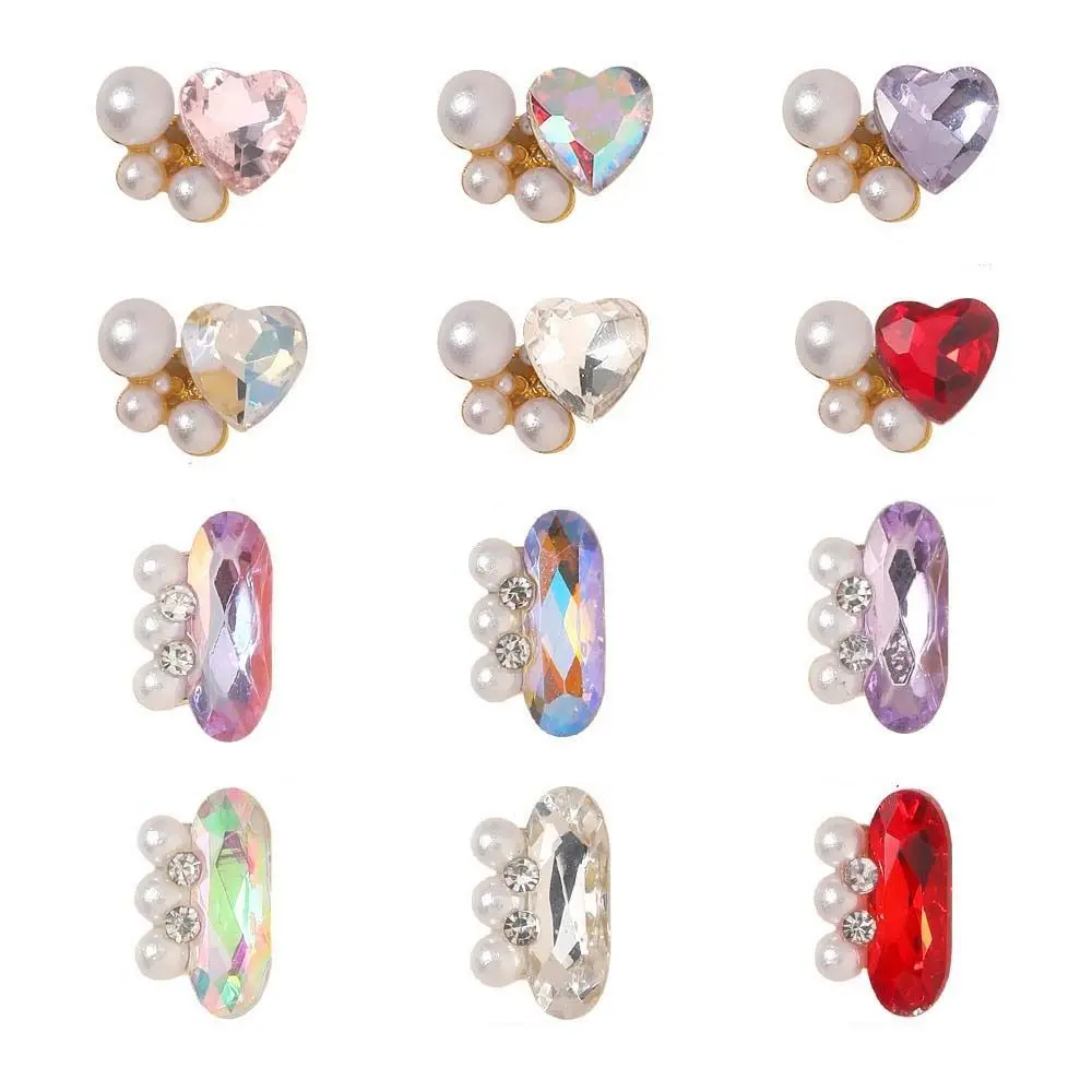 Accessories Love Heart Aurora Pearl Heart Oval 3D Nail Art Drills Heart Nail Decorations Pearl Nail Rhinestones Nail Jewelry