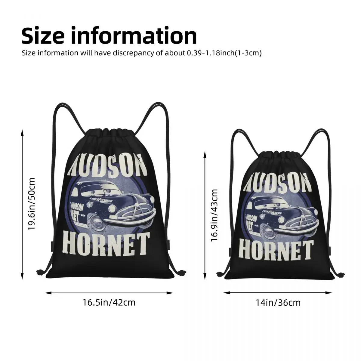 Hudson Hornet Badge Cars Drawstring Bags Sports Backpack Gym Sackpack Lightning McQueen String Bags for Exercise