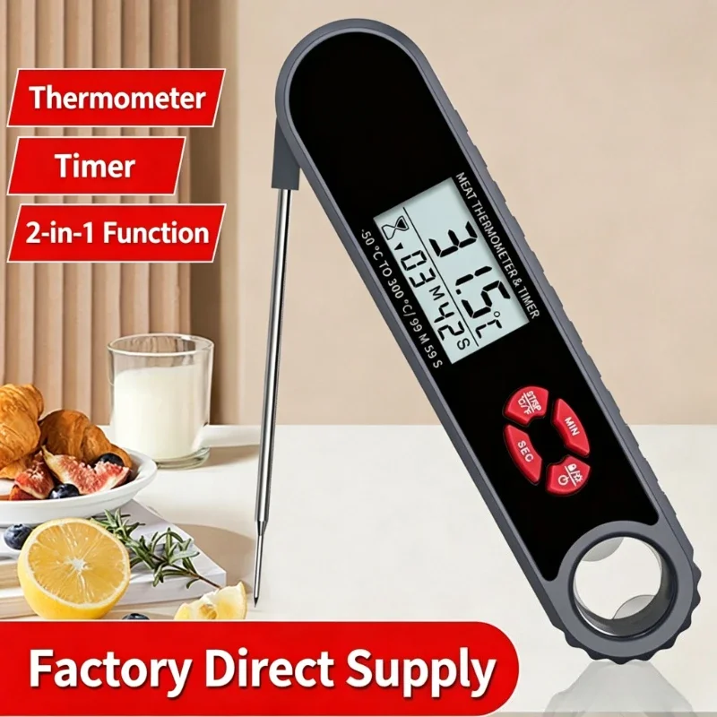 Digital Probe Food Thermometer Timer Function High Precision Cooking Temperature Gauge for Kitchen BBQ