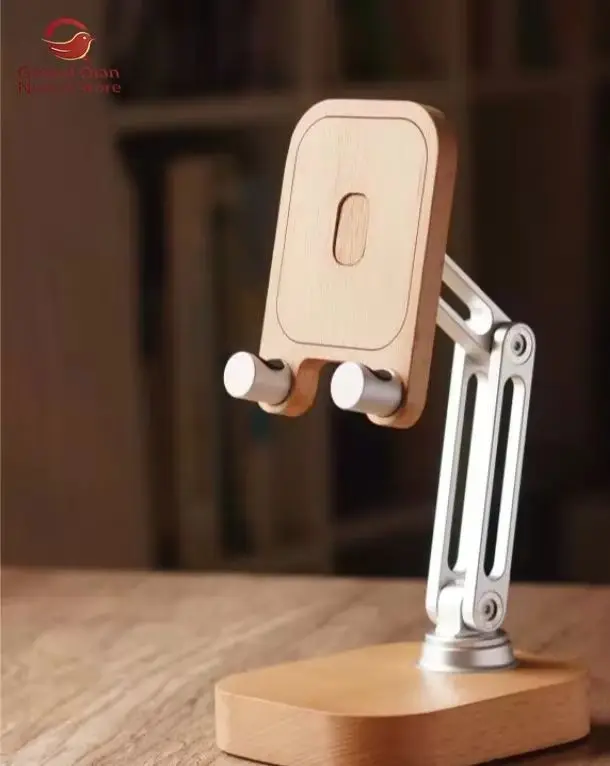 Foldable Stand for Phone Tablet IPad Black Walnut Wood Aluminum Alloy Holder for iPhone Samsung Live-Streaming Video-Watching