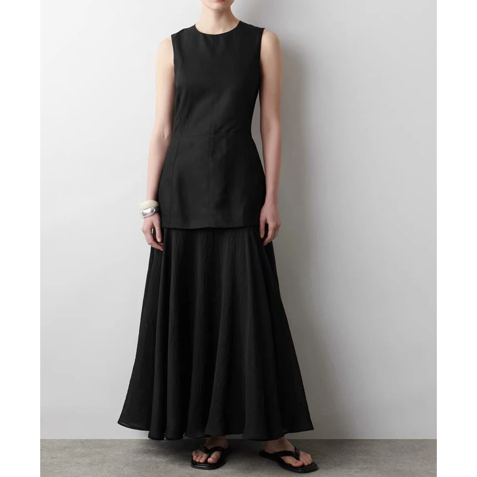 Pink Layered Ruffle Svel Dr Women's Faion Spring Summer New Arrival Single Piece Long Pants round Neline A-ade...