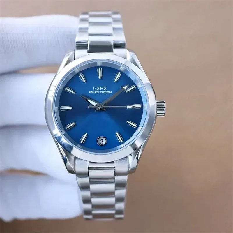 Luxury New Women Automatic Mechanical Movement Watch Stainless Steel Black Blue Strap Sapphire 34MM