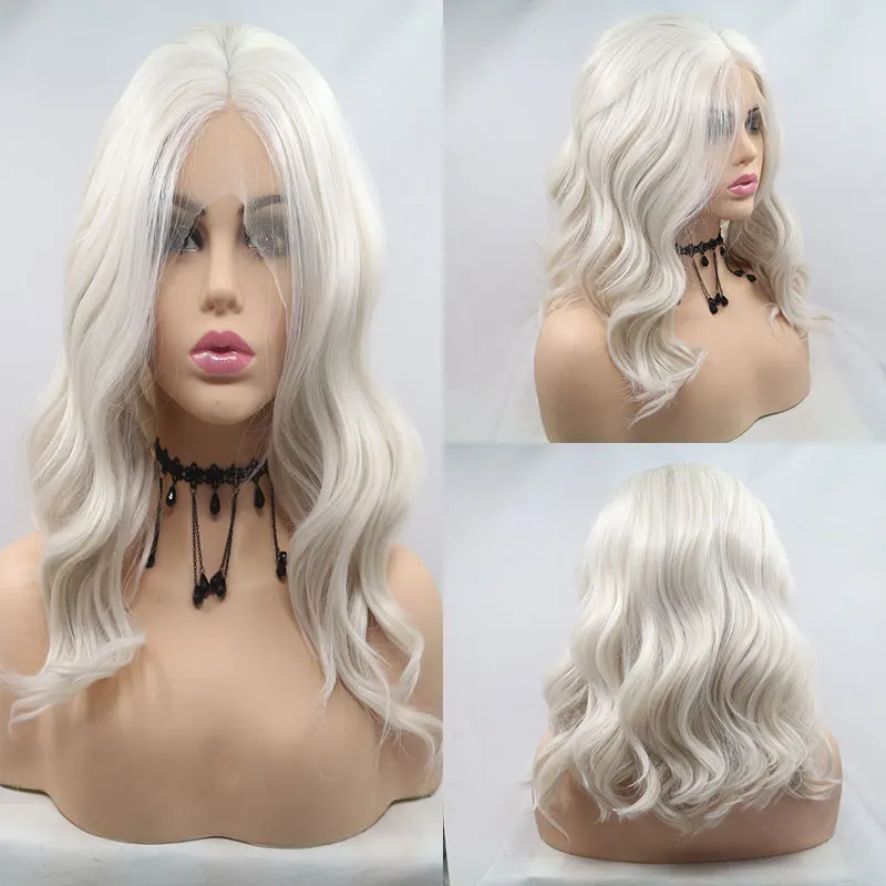 Perruques Lace Front synthétiques courtes ondulées pour femmes, platine blanche, cheveux en fibre, haute qualité, degré de chaleur, mode féminine, 13tage