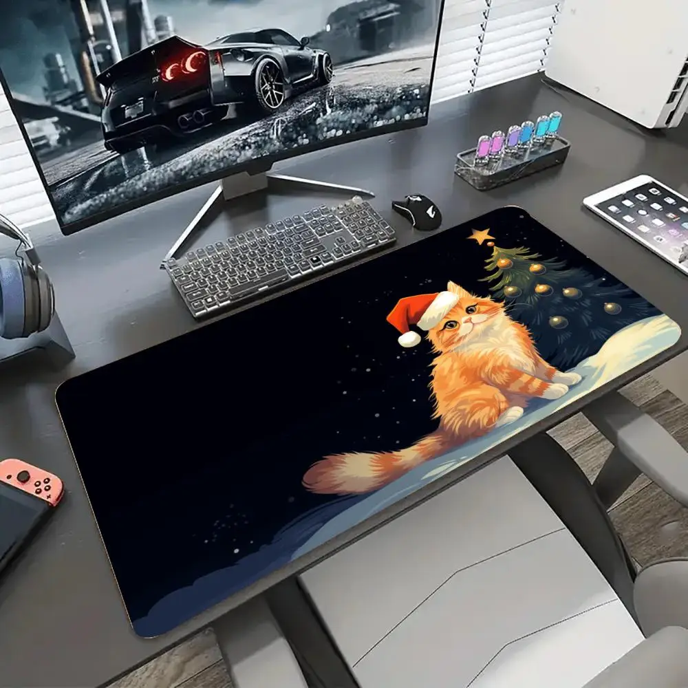Christmas cat  Desk Mat Mousepad Large Abstract Mouse Pad Gaming Deskmat With Lockedge Office Non-slip Carpet
