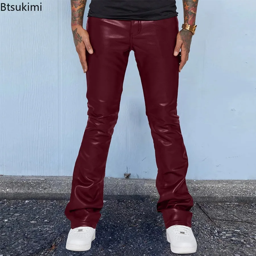 2024 New Hip Hop Pants Men's Casual Loose Leather Pants Fashion Mid-waist Comfort Breath Leather Trousers Trend Men's Clothing