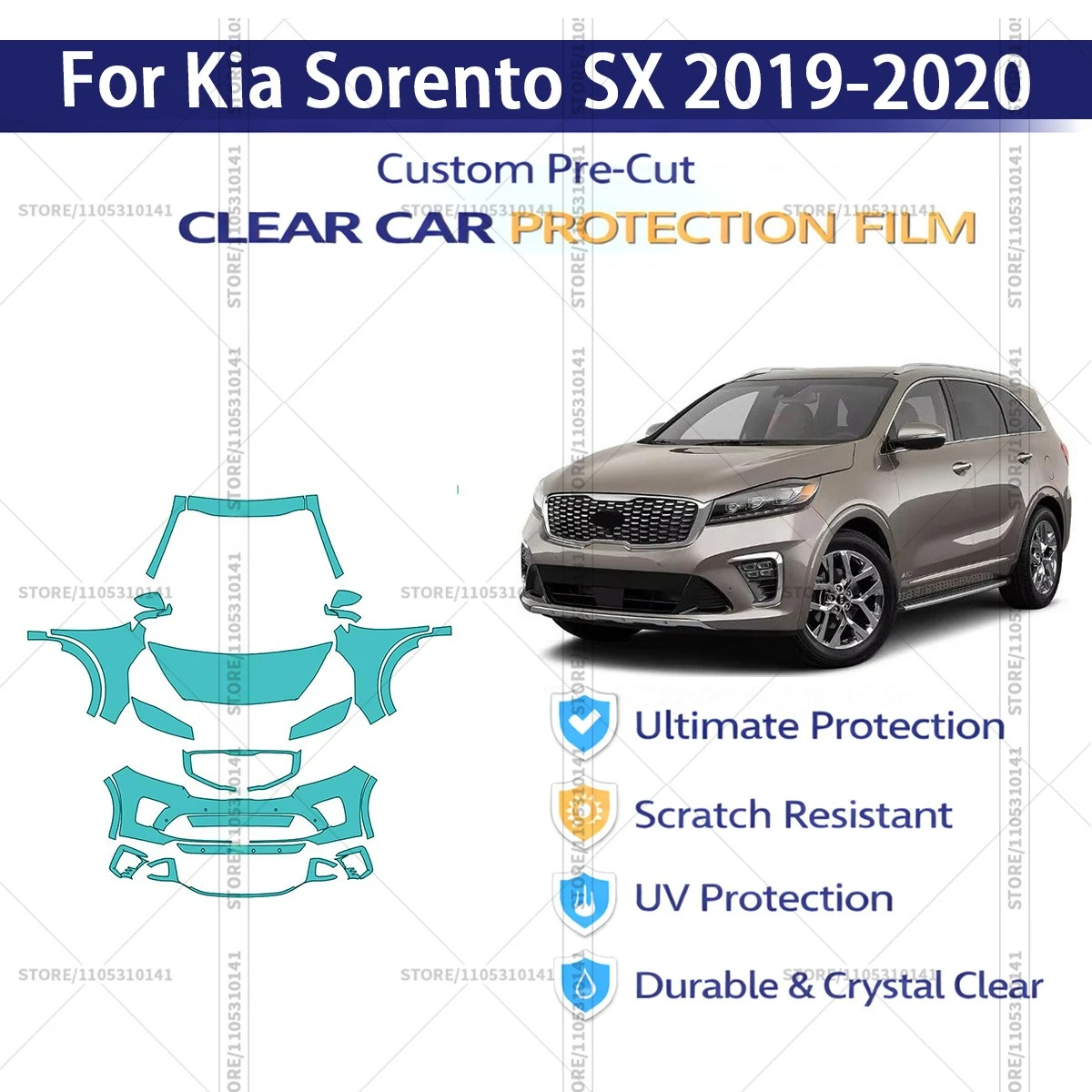 

Pre-Cut Paint Protection Film PPF Transparent Car Film Professional Automotive PPF For Kia Sorento SX 2019-2020 Front Kit