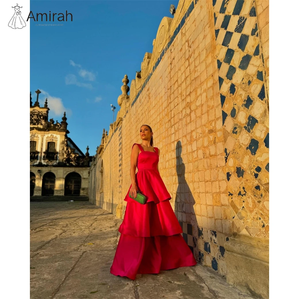 

Amirah A-line Satin Black Evening Dress Woman Elegant Party Wedding Square Collar Suspender Dresses for Special Occasions Prom