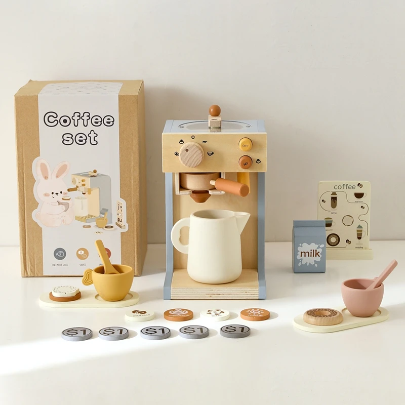 Juego de juguetes de cocina para niños, juego de cafetera de madera, Kit de fabricante de galletas de simulación, juego de simulación, bloque de juguete educativo, regalo de juguete educativo