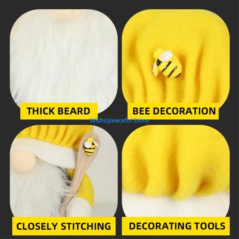 34YA Honeybee Festival Gnome for Doll Shelf Tierded Treshed Ornament Dwarf for Home Farmhouse Kitch Table Decorea