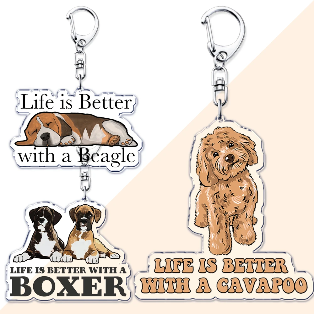 La vida es mejor con un llavero de perro para accesorios Cavapoo Husky Lab Shepherd Boxer Godlen Beagle llavero mascota cachorro amante regalos