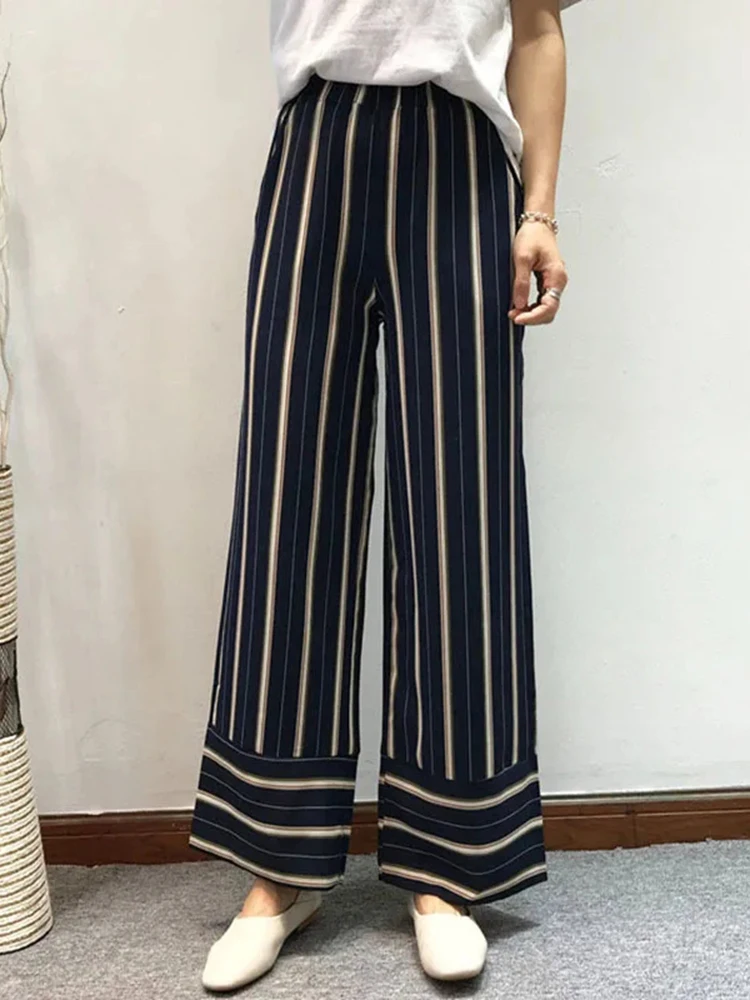 VGH Hit Color Striped Casual Trousers For Women High Waist Patchwork Pockets Minimalist Loose Straight Trouser Female Fashion