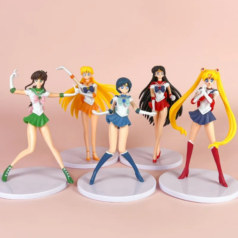 

Sailor Moon Tsukino Usagi Mercury Mars Jupiter Venus Anime Figure Action Figures Statue Collection toys model Pendant girl Gifts