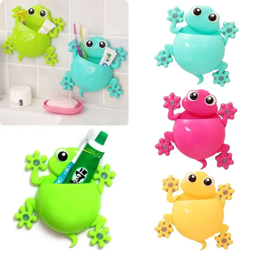 Cartoon Gecko Model Toothbrush Holder 4 Suction Hooks Wall Mounted Toothpaste Stand Lovely PP Tooth Brush Container Bathroom