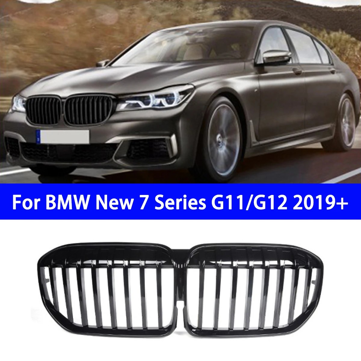 

Suitable for BMW's New 7 Series G11 G12 Modified Carbon Fiber Bright Black Grille with Three Color Stripes