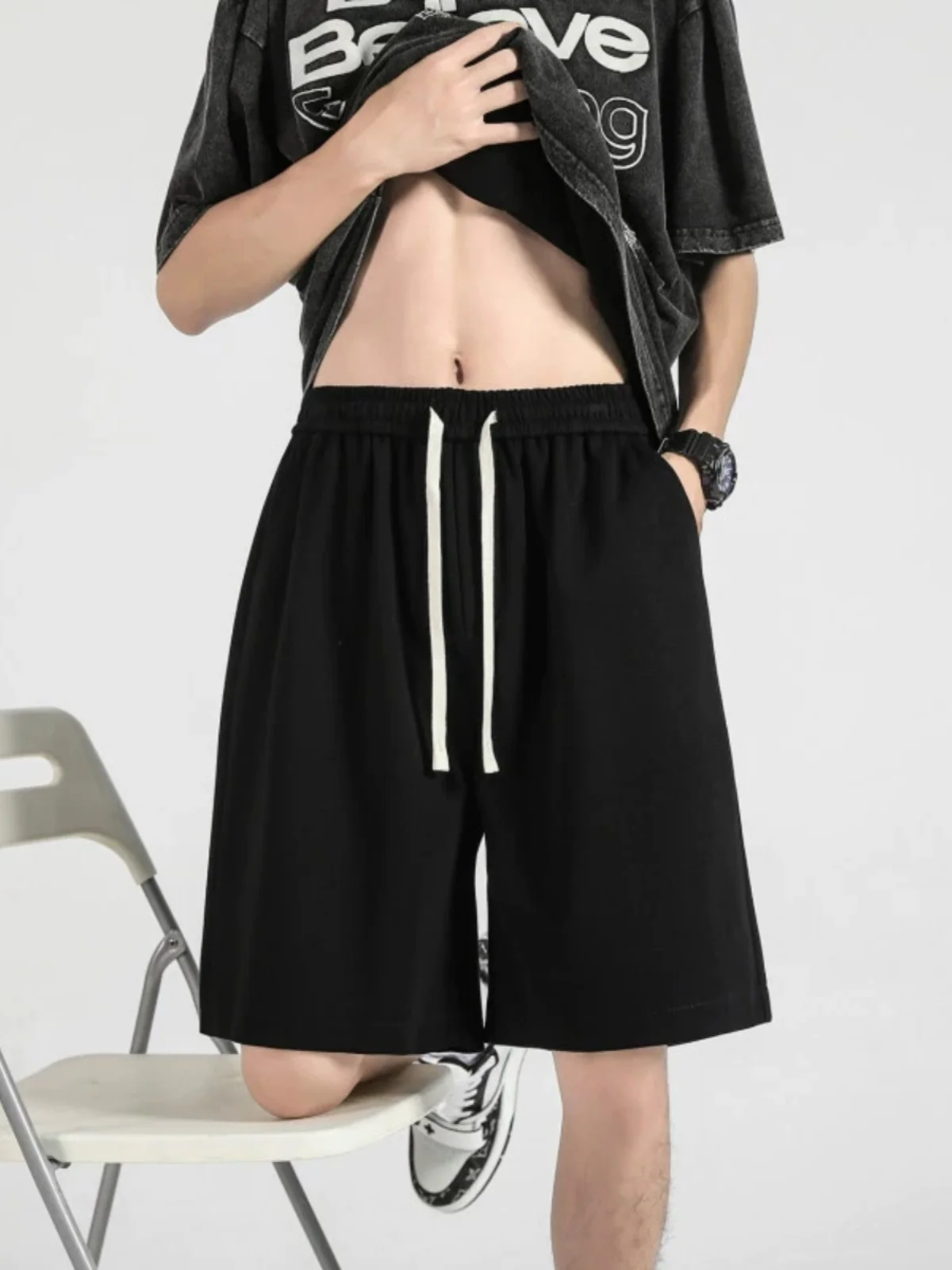 

Four Seasons American Heavyweight Simple Casual Sports Shorts Men's and Women's Straight-leg Versatile Solid Color Shorts