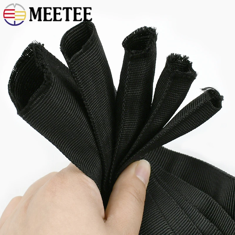 Cinta de correas tubulares huecas de 5/10M, 20-50mm, cinta de doble capa de poliéster negro, correa para Collar de perro, cinturón, eslinga, costura, encuadernación al polarizado