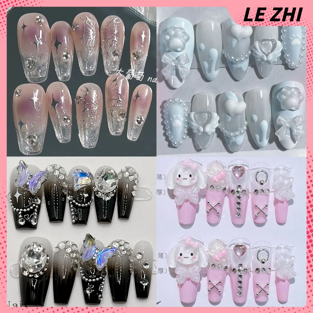 Wearable Pure Handmade 3D Cartoon Press on Nails Hello Kitty Mymelody Pearl Diamond Design Graduation Gift Full Cover Nails