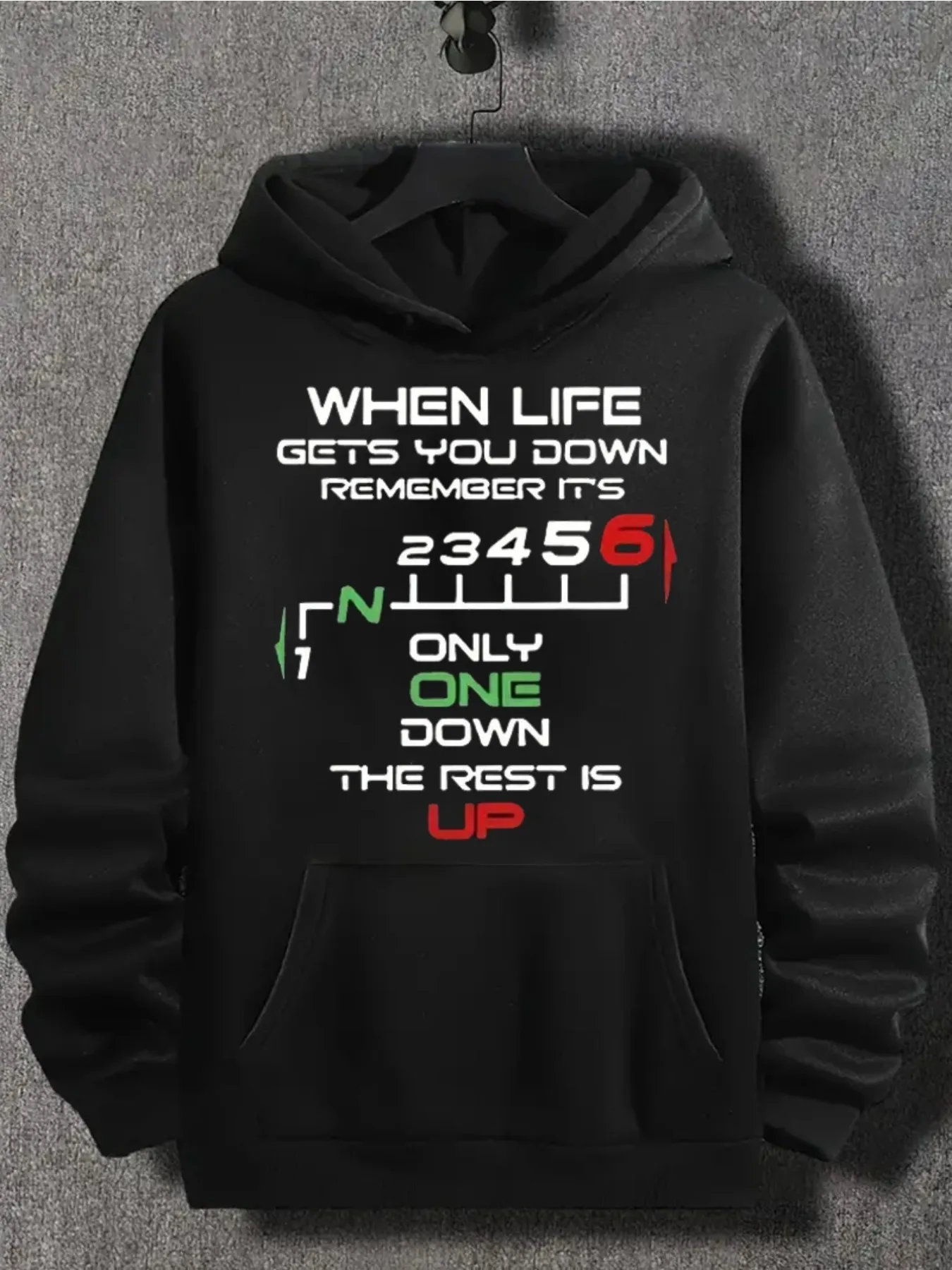 

Men's motorcytop-themed hoodie with speedometer print and shift design, breathable all-season pullover