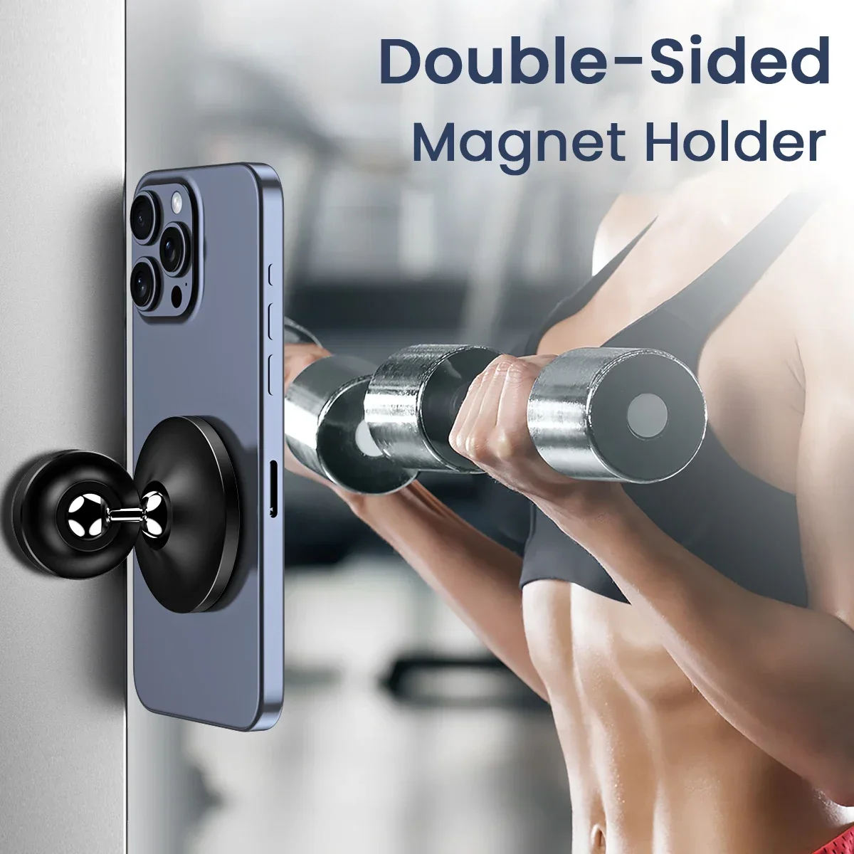 

Dual Magnetic Phone Holder Stand Gym Mate 360 Degree Rotation Hands-Free Videos While Working Out Universal Double Sided Holder