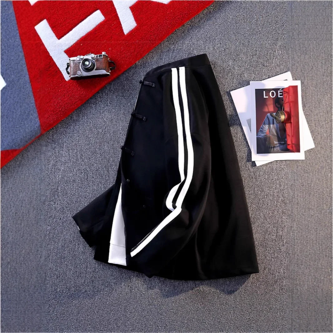 سترة رجالية فضفاضة غير رسمية مرقعة ملونة بياقة واقفة وأزرار لأعلى معطف عتيق على الطراز الصيني مقاس كبير ملابس للأزواج