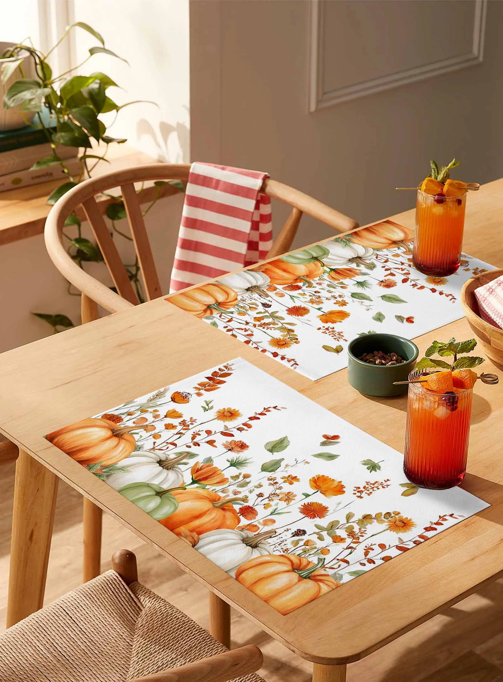 

4/6 Pcs Autumn Orange Pumpkin Wildflowers Placemat Wedding Party Dining Decor Linen Table Mat Kitchen Accessories