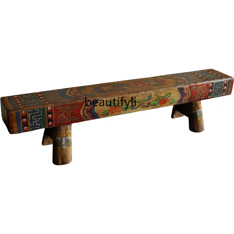 Solid Wood Bench Solid Wood New Chinese Style Solid Wood Bed Footstool Classical Bed End Stool Living Room Furniture