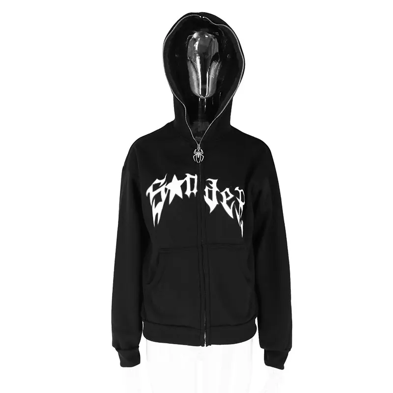 GELITAYINผู้หญิงเสื้อHoodiesฤดูใบไม้ร่วงฤดูหนาวใหม่Streetwearแฟชั่นSpiderพิมพ์กระเป๋าCasual Slim Zippers Coat Ladyอเนกประสงค์H