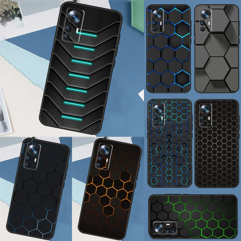 Carbon Fibre Futuristische Neon Honingraat Case Voor Poco F5 Pro M 4X3X4X5 F3 F4 Gt Cover Voor Xiaomi 12T 11T Pro 11 12 13 Lite