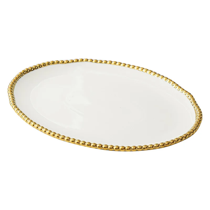 European Style Phnom Penh Bead Dot Ceramic Western Dinner Plate Steak Plate Home Tableware Dinner Cooking Dishes Fruit Dishes
