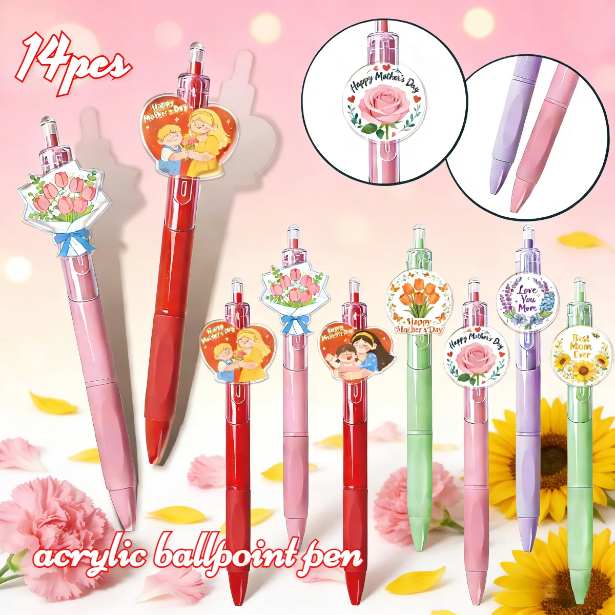 

Набор акриловых шариковых ручек, 7/14 шт., креативный дизайн, портативные канцелярские принадлежности для офиса, ручки для письма для студентов, практичный подарок на День матери