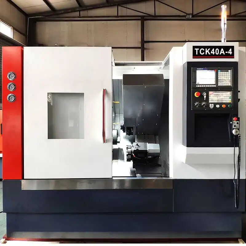Tck40 Mini tornio orizzontale di precisione a 2 assi Hine Letto inclinato GSK Alimentatore automatico Combinazione Supporto per lama a torretta Resistente